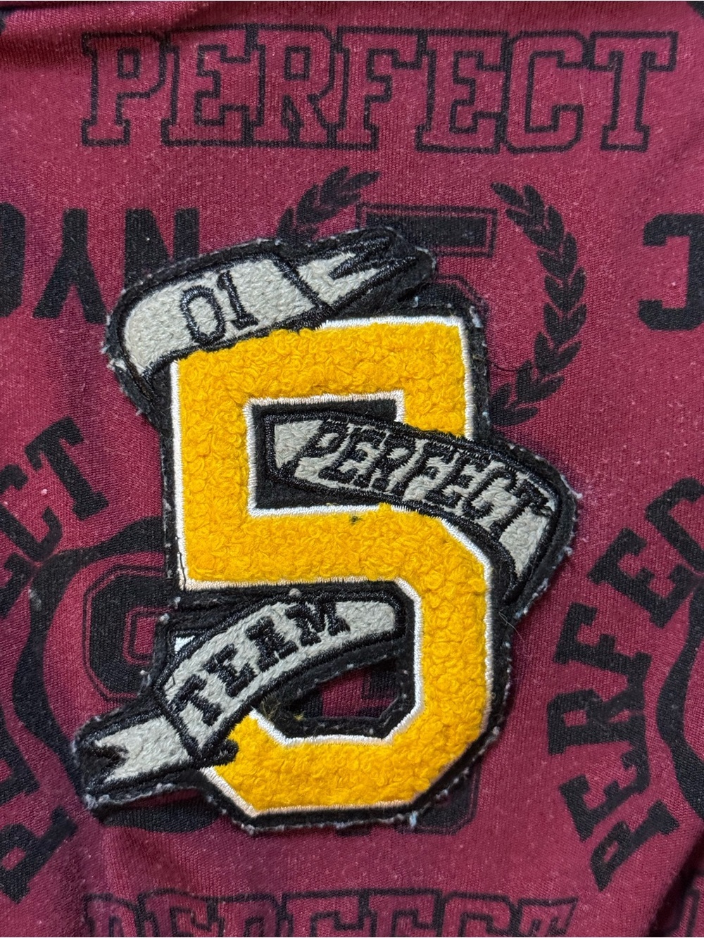 Girls Burgundy Graphic Ruffle-Shoulder Casual Dress. Sporty Varsity - Picture 4 of 9